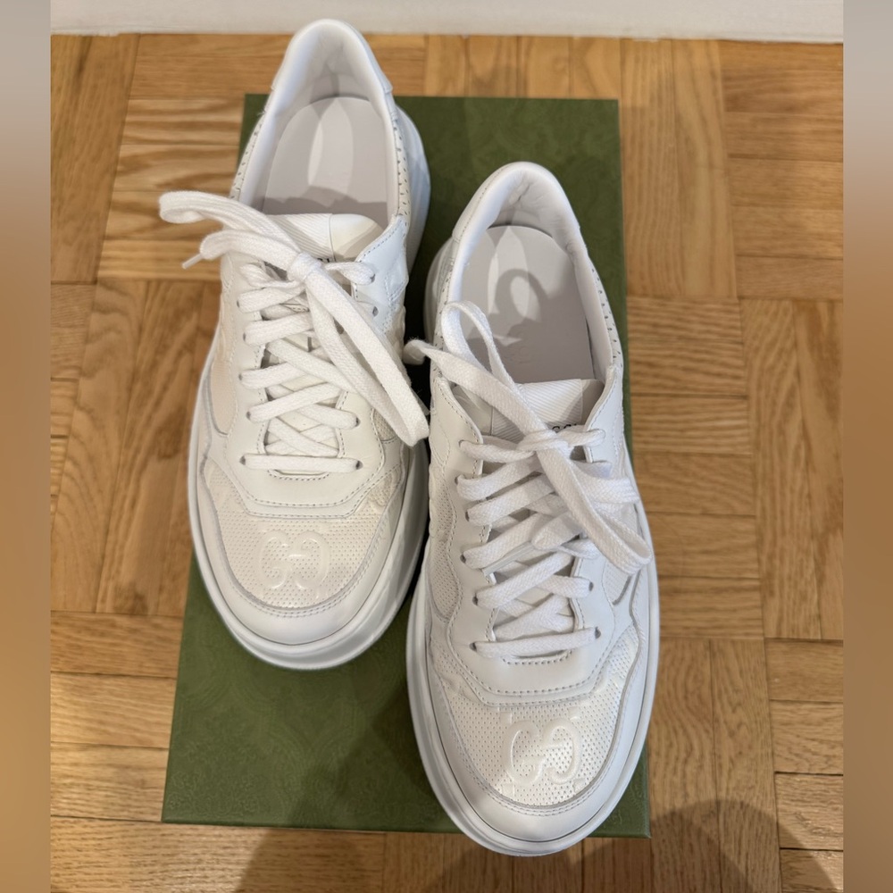 Gucci - White GG Embossed Chunky Leather Sneakers.  Size 38. NWT - Picture 3 of 9